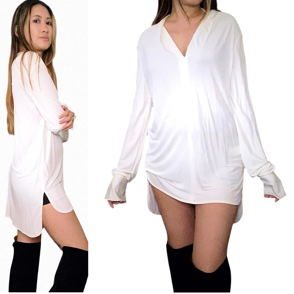 Equipment Joslin V-neck Blouson Tunic Top in Nature white